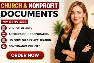 draft church bylaws, nonprofit documents and irs 1023 ez application
