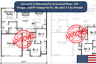 do licensed architectural plan structural plans, mep adu pe stamp for ut mi sc