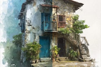 make  house and building photo into watercolor art