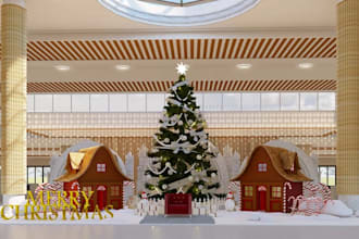 upscale shopping mall rendering,3d supermarket xmas  decor,vray vr staging,kiosk