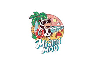 design miami moo cow beach sunglasses sun palm trees logo