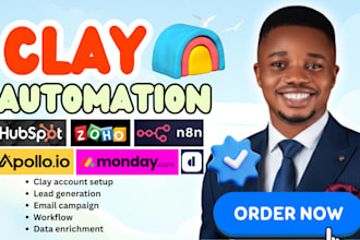 setup clay com, hubspot, zoho crm, n8n, clickup crm, dubsado crm and monday crm