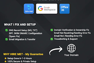 setup or fix zoho mail, google workspace, or office 365 business email