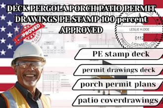 draw deck pergola porch patio permit drawings set pe stamp available