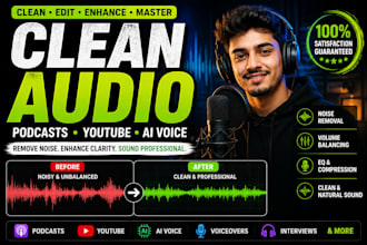 clean, edit and enhance audio for podcasts, youtube and ai voiceovers