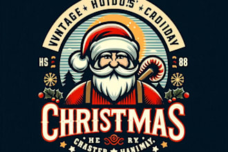 design a vintage christmas mascot logo badge holiday with t shirt design