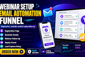 build webinar funnel setup, registration page and email automation