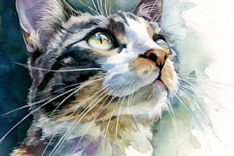 create a watercolor pet, dog, cat, animal illustration