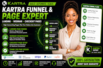 design kartra landing page, webinar registration, checkout page, thanks you page