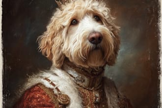 draw a custom royal pet portrait in classic regal style