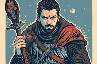 draw a portrait drawing in linocut dnd illustration