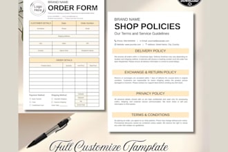 canva order form invoice client record sheet service agreement fillable form