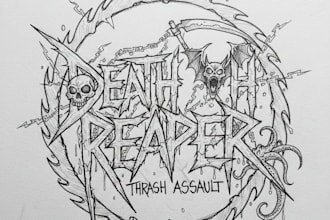 hand draw a chaotic thrash metal logo