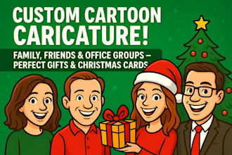 turn your family or office team into a vibrant xmas cartoon caricature