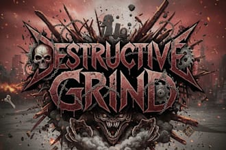 create a destructive grind metal band logo