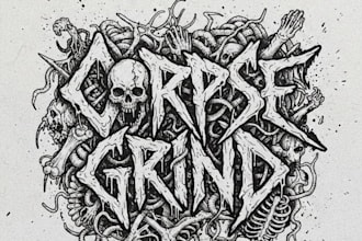 hand draw a corpse style grind band logo