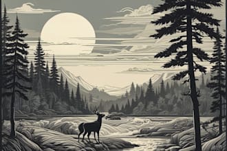 create awesome linocut illustration or linocut imitation