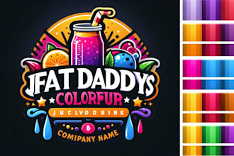 design colorful drink juicy fat daddys logo in express delivery