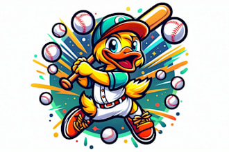 design duck playing baseball mascot logo for you in just 1 day