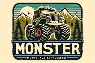 design vintage monster jeep mascot logo with my own creative thinking