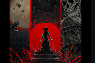 draw detailed dark art, heavy metal, skull illustration