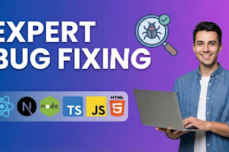 fix bugs in react js, next js, node js, typescript, javascript and html