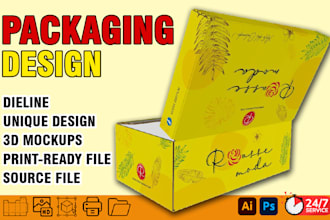 do packaging design with professional box design, packaging box and 3d mockups