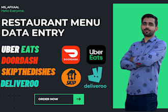 do restaurant menu data entry for ubereats, doordash, deliveroo and skip
