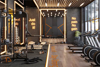 revitalize 3d unique gym interior design, fitness center, sport facility render