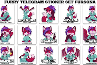 draw furry stickers, telegram sticker furry art, furry ref sheet furry character