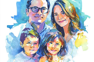 custom watercolor family portrait from photo