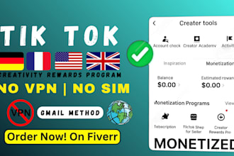 create new tiktok account for creator rewards monetization