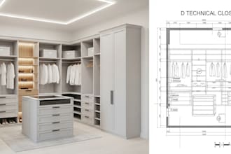 custom millwork and walk in closet 2d drafting and 3d modeling
