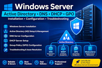 install, configure and troubleshoot windows server active directory dns dhcp gpo