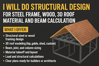 do structural steel frame, wood, 3d roof material and beam calculation
