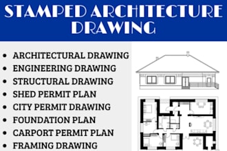 stamp architectural, framing, adu, sap2000, shed plan for city permit approval