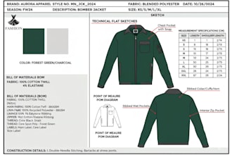 create full tech pack your first prototype samples, pom   bom for manufacture