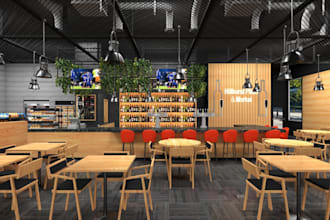 recreate 3d italian pizza shop,dining lounge,retail store render,cgi cafe layout