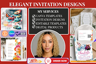 do canva invitation design, birthday invitation, wedding, and digital invitation