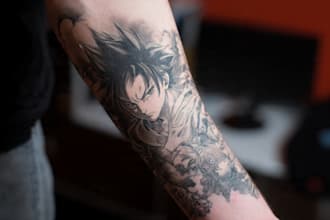 make custom anime tattoo design for arm, sleeve or back