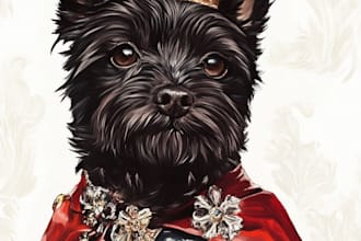 draw your pet into pet portrait illustration