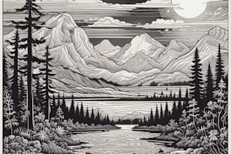 engraving linocut style digital drawing art