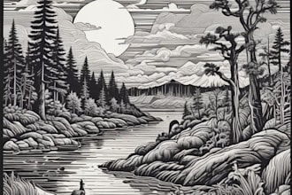 draw detailed dark art with woodcut or linocut style