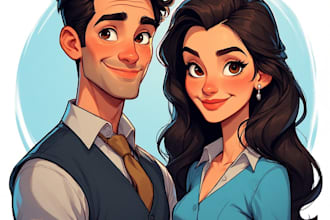 paint a romantic couple portrait in watercolor style