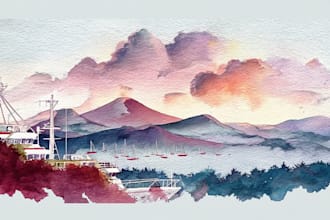 paint realistic landscape watercolor painting illustration