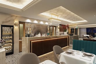3d elevated dining hall,restaurant interior,chophouse,chinese takeaway,8k render
