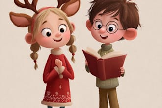draw  christmas  art in cute cartoon style