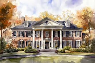 paint custom digital watercolor house, building portrait art