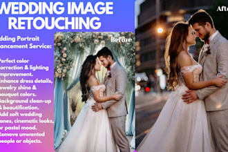 professionally retouch wedding photos, enhance skin tones n perfect bridal image