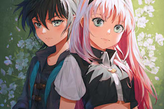 make a character design and concept art in anime style